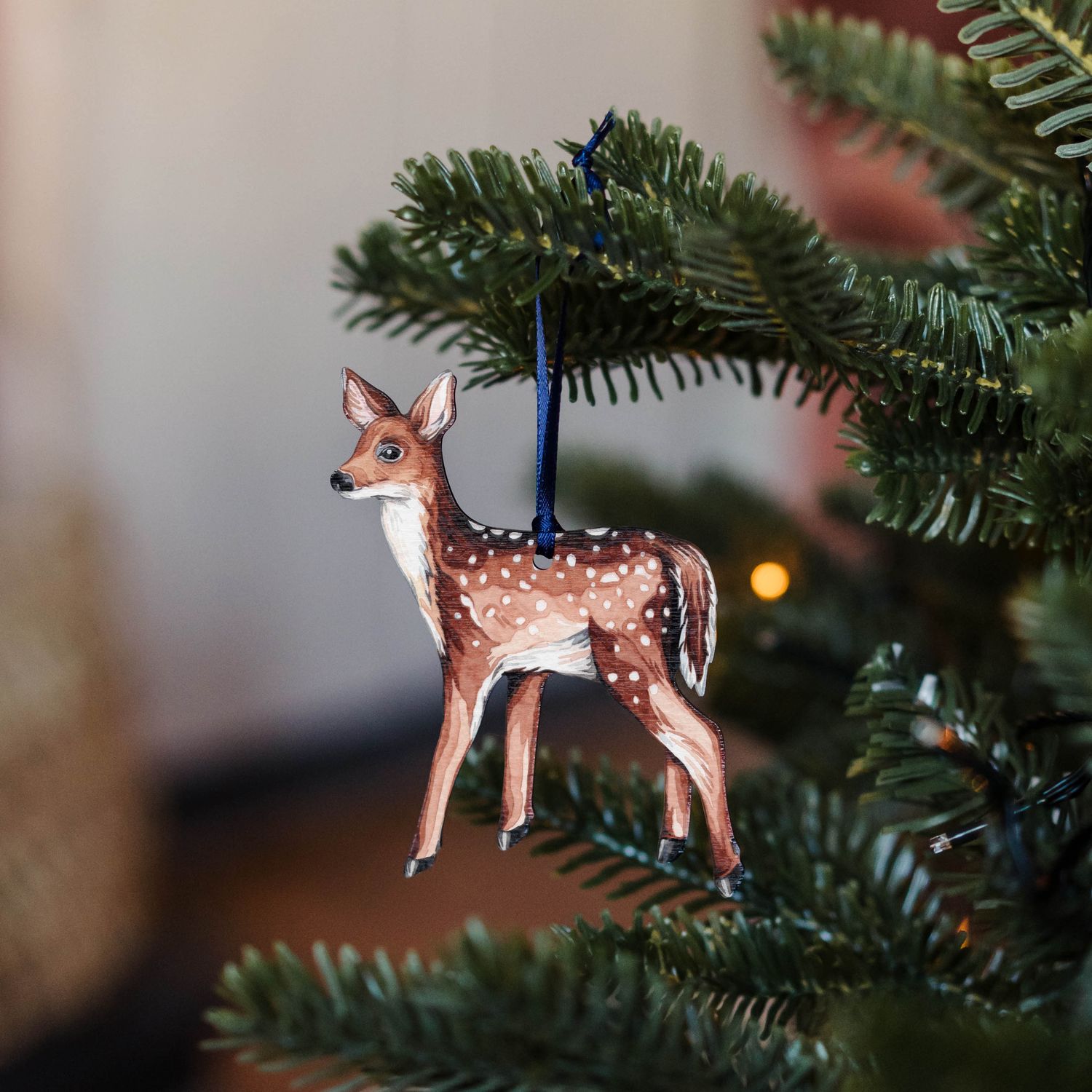 Wooden Deer Watercolor Ornament