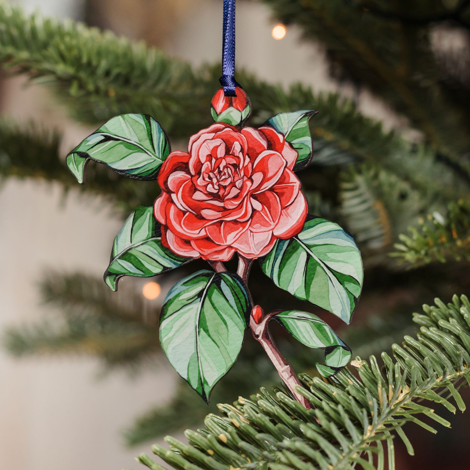 Wooden Festive Rose Ornament