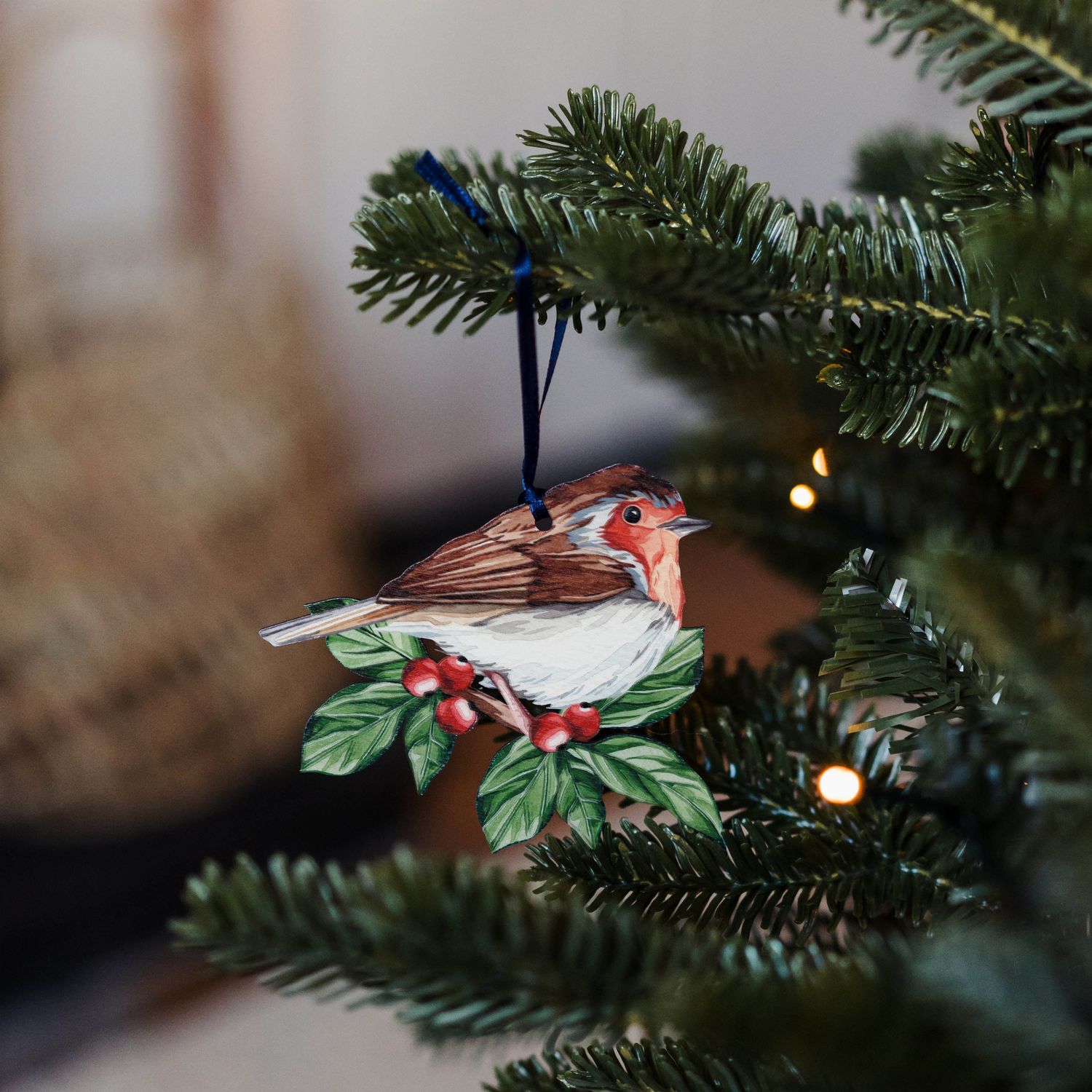 Wooden Robin Watercolor Ornament