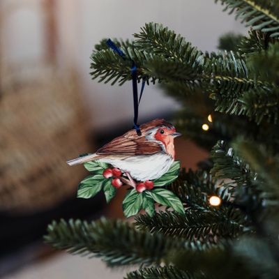 Wooden Robin Watercolor Ornament