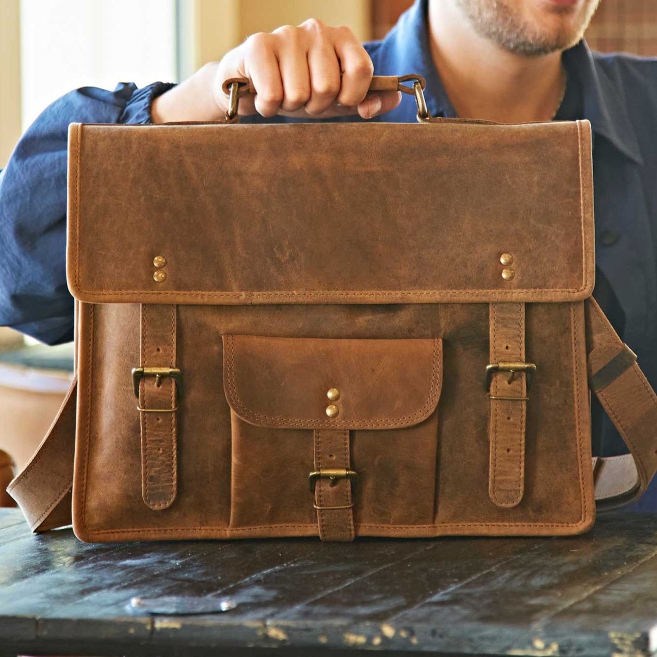 Small Buffalo Leather Satchel