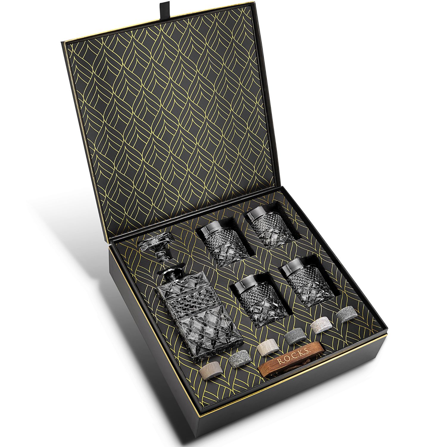 Decanter with 4 glasses and stones