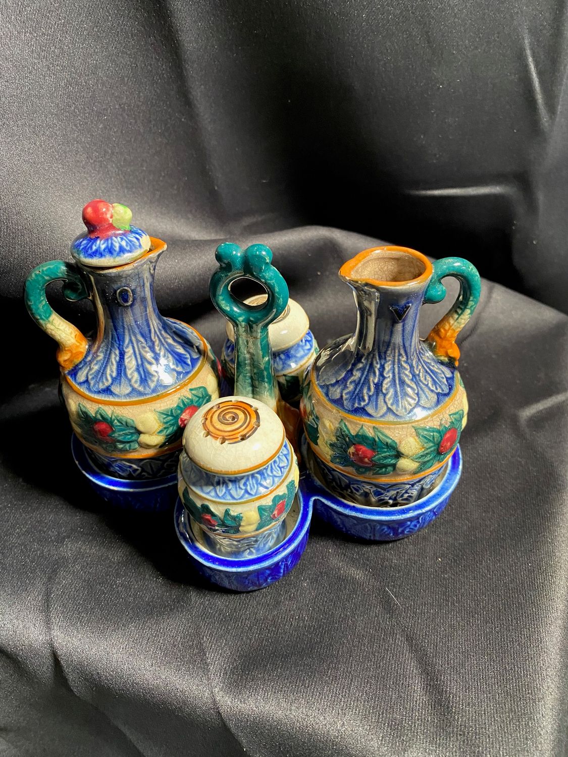 Japanese Majolica condiment set Japanese Majolica condiment set