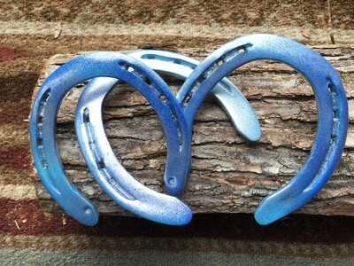 Blue and silver painted horseshoes from Libby's friends (free shipping)