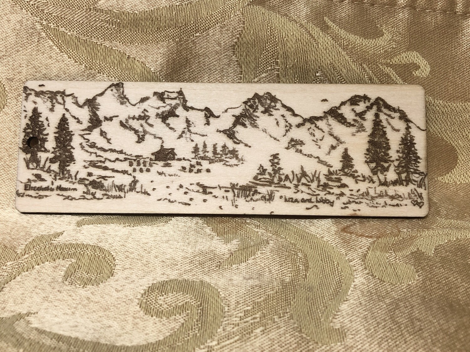 Mountains, chalet, vista, meadows, pine trees wooden bookmark laser FREE SHIPPING