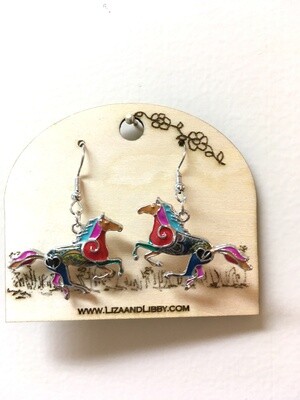 Rustic Cowgirl Enamel Alloy Running Horse Dangle Earrings MULTICOLOR Including Shipping
