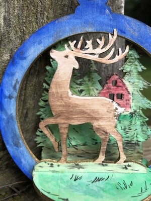 Wooden Stag Barn Ornament. Handmade laser engraved. (FREE SHIPPING)