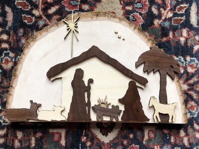 Wooden Nativity Scene with stand handmade FREE SHIPPING