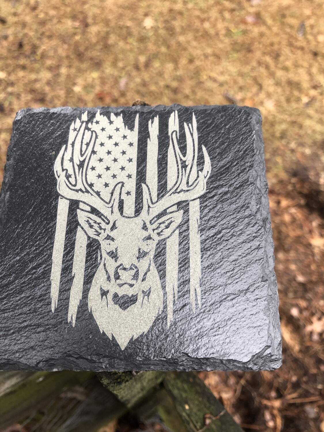 Slate Coaster Square: Patriotic Deer: Four Plus Holder FREE SHIPPING