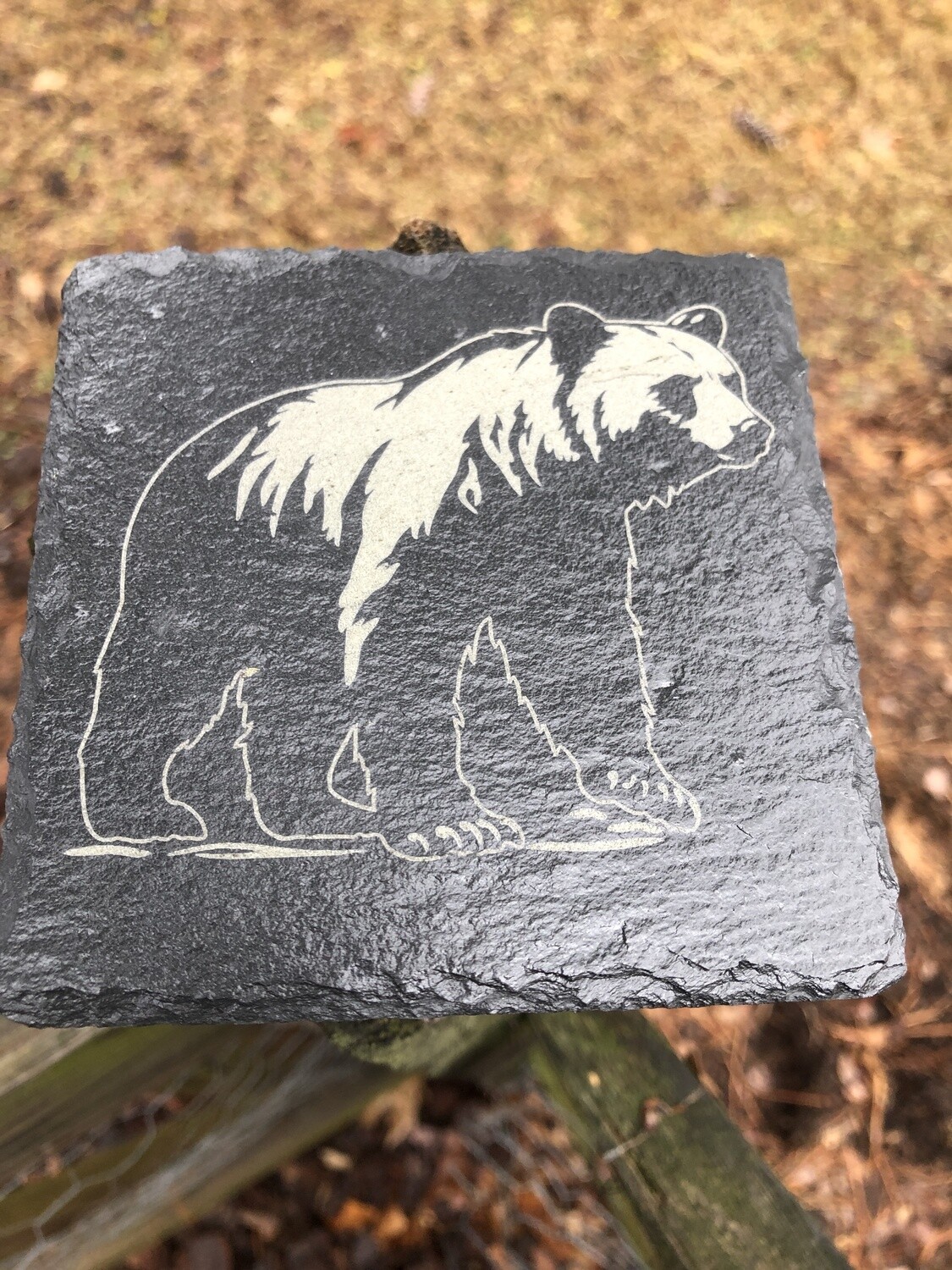 Slate Coaster ROUND: Prowling Bear: Four Plus Holder FREE SHIPPING