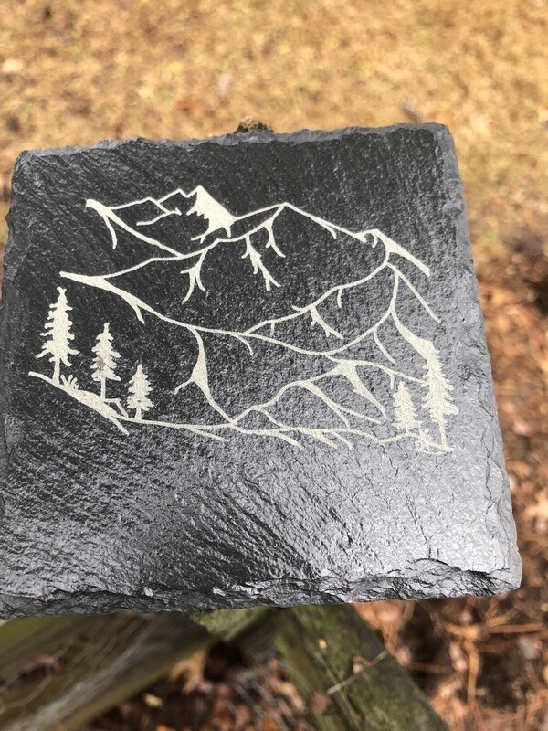 Slate Coaster Square: Mountain Magic: Four Plus Holder FREE SHIPPING