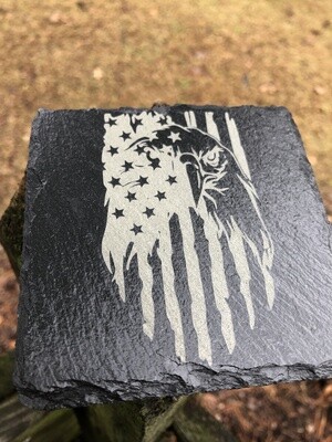 Slate Coaster Square: Patriotic Eagle: Four Plus Holder FREE SHIPPING