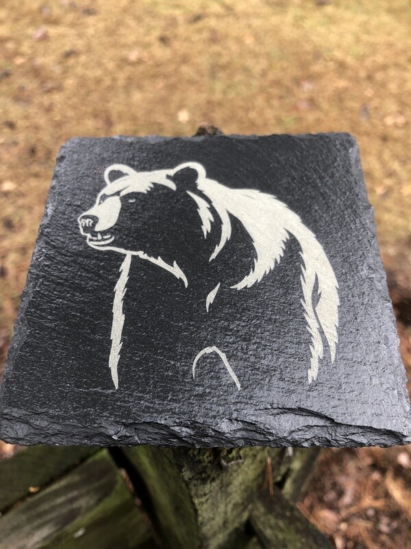 Slate Coaster Square: Angry Grizzly: Four Plus Holder FREE SHIPPING