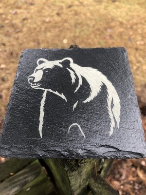 Slate Coaster Square: Angry Grizzly: Four Plus Holder FREE SHIPPING