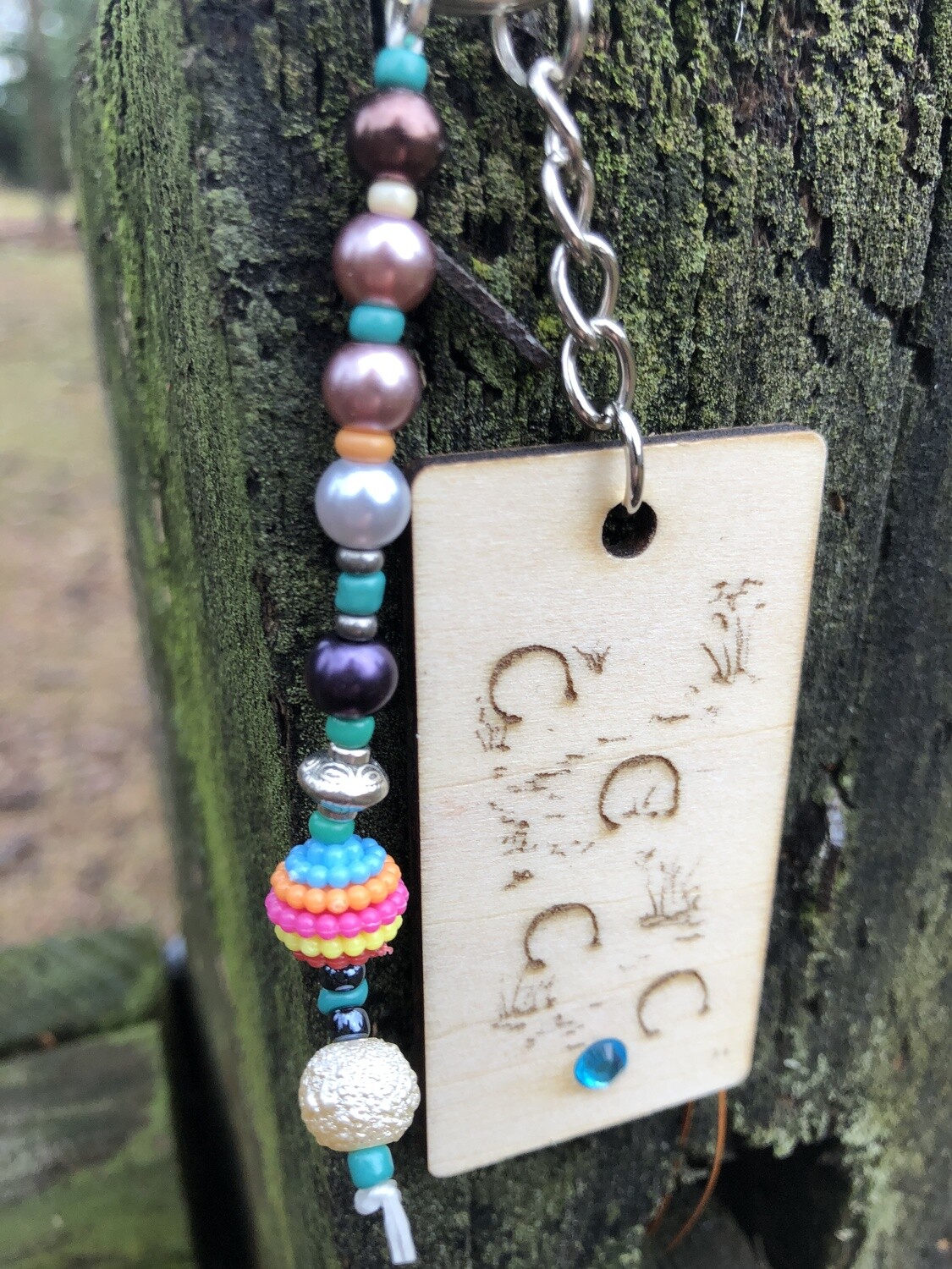 "Horseshoes and hoof prints" light blue bling keyring backpack or saddle tag