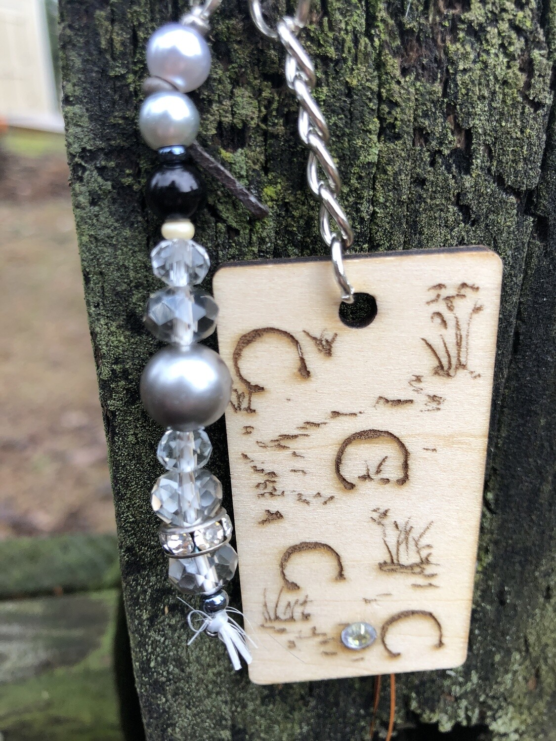 "Horseshoes and hoof prints" clear bling keyring backpack or saddle tag