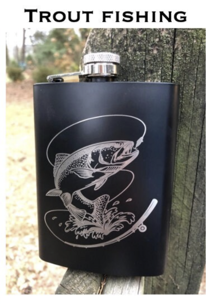 Trout Fishing Flask Powder Coated Stainless Steel