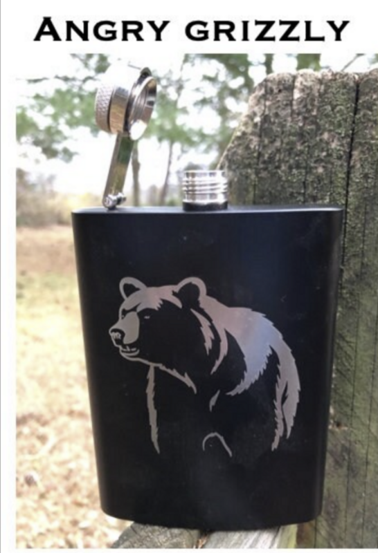 Angry Grizzly Flask Powder Coated Stainless Steel