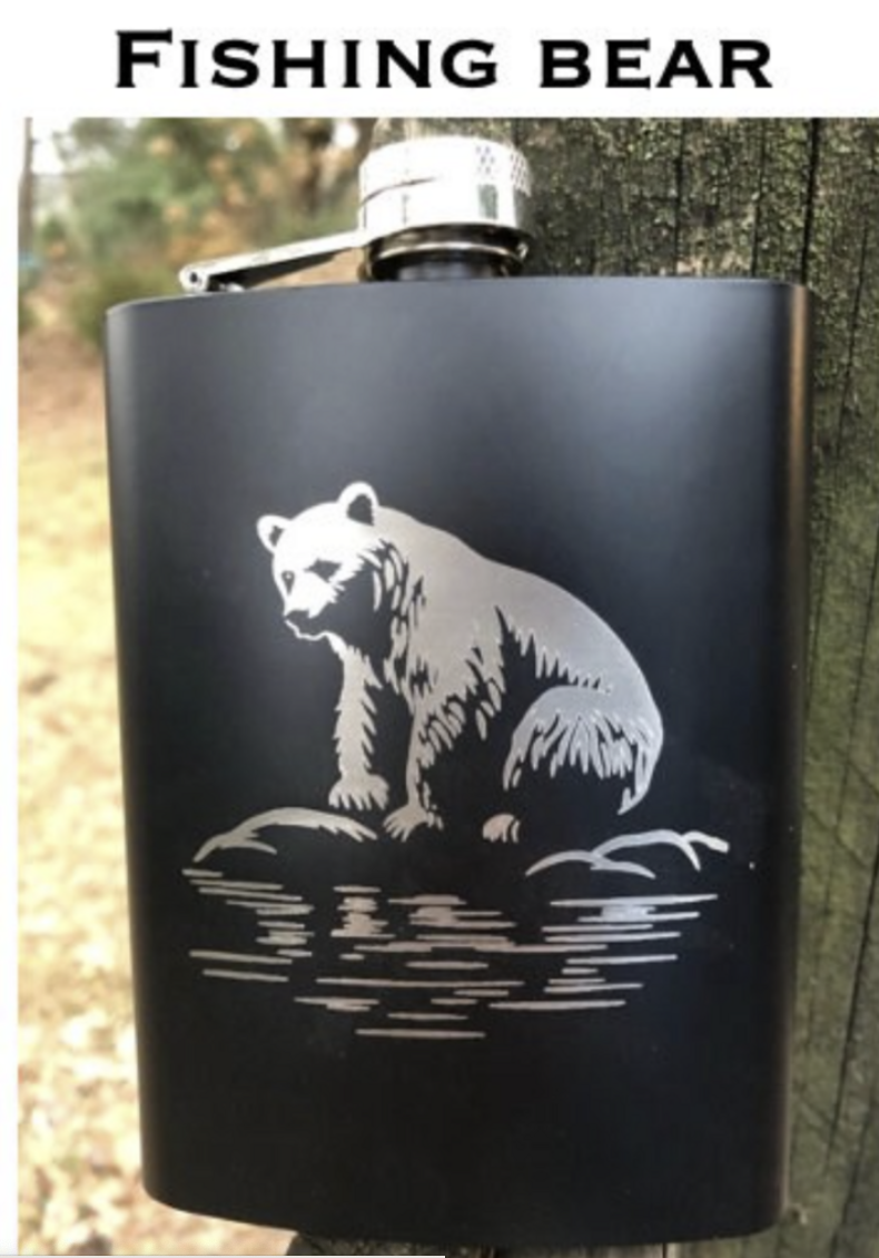 Fishing Bear Flask Powder Coated Stainless Steel