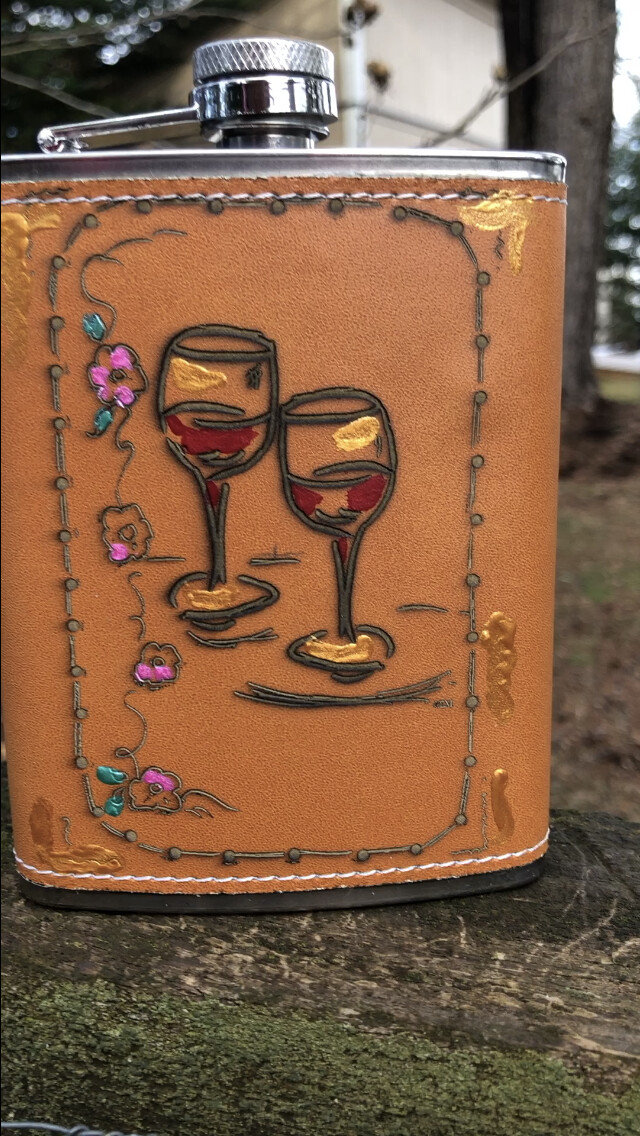 Wine Glasses Two In Middle LEATHER, Paint and Stainless Steel