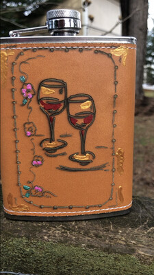 Wine Glasses Two In Middle LEATHER, Paint and Stainless Steel