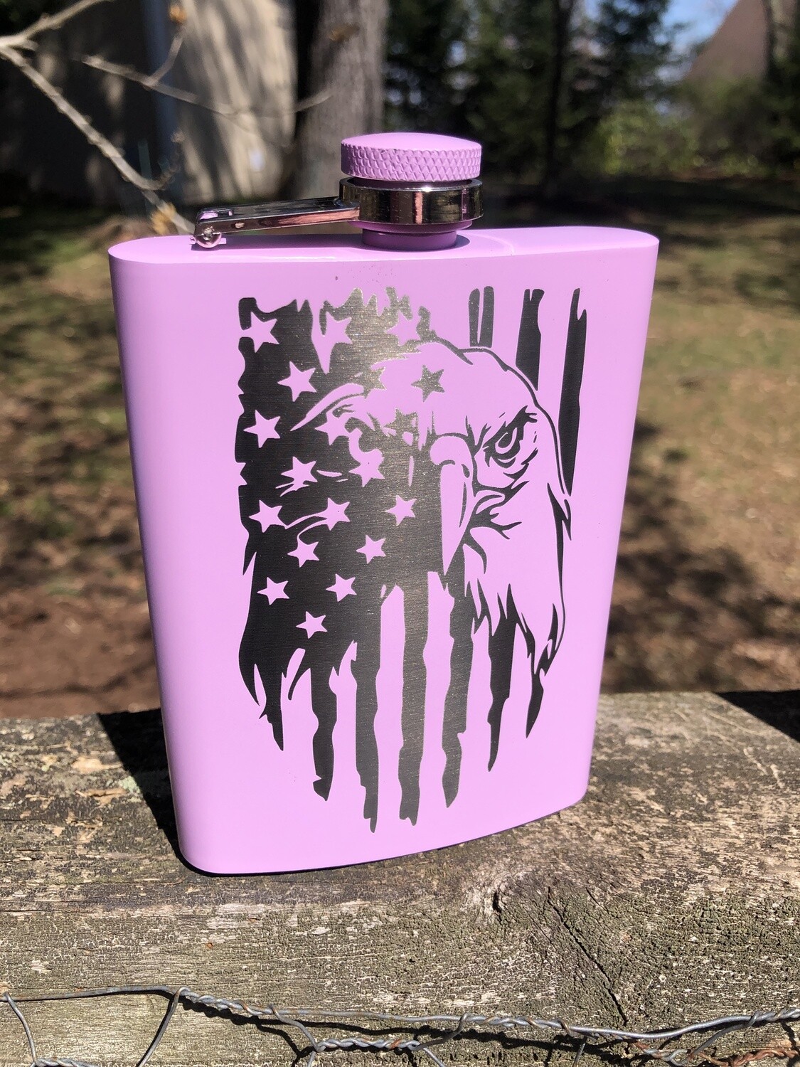 Patriotic Eagle Flask Powder Coated Stainless Steel PINK