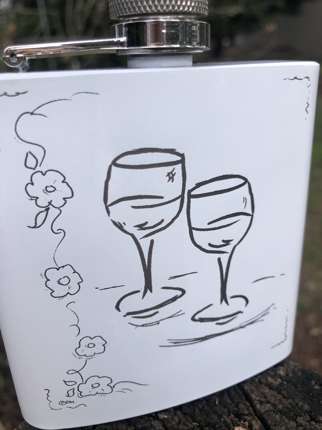 6 oz Two Wine Glasses Center Powder Coated Stainless Steel White