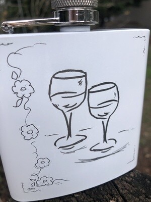 6 oz Two Wine Glasses Center Powder Coated Stainless Steel White