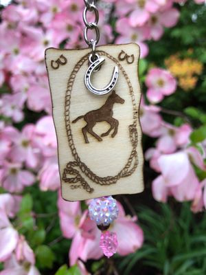 "Foal In A Field" pink bling  keyring backpack or saddle tag