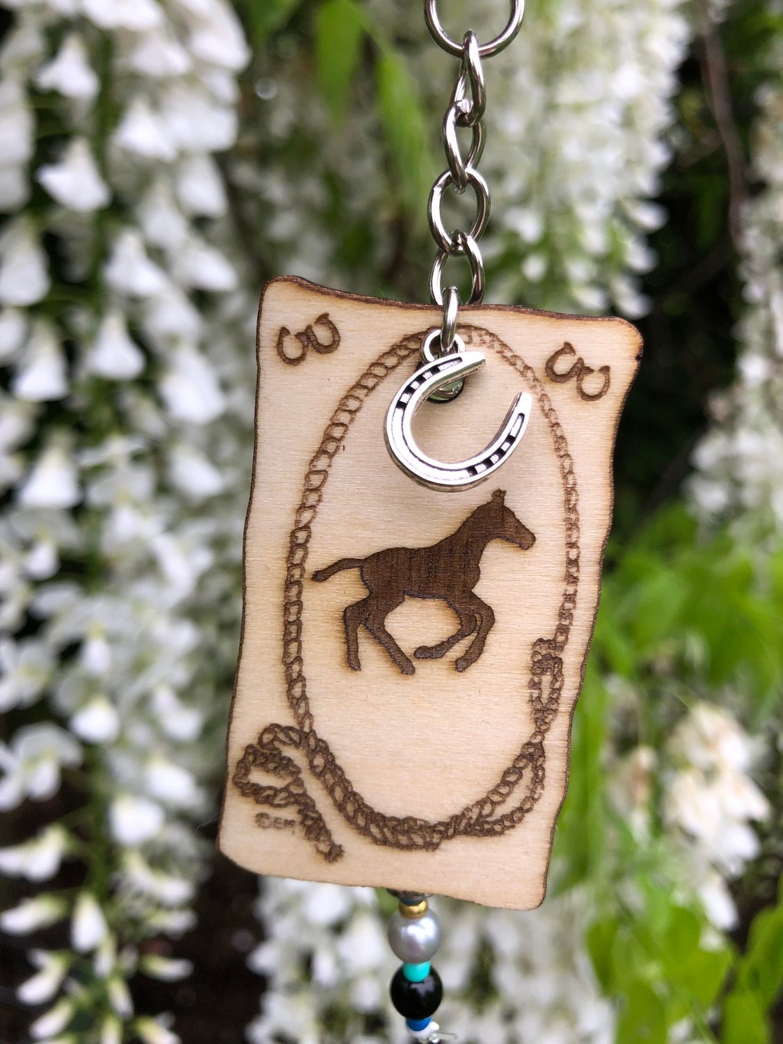 "Foal In A Field" blue bling  keyring backpack or saddle tag