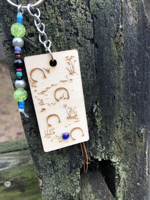 "Horseshoes and hoof prints" blue bling keyring backpack or saddle tag