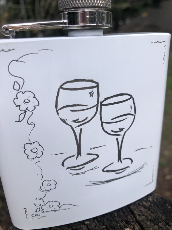 6 oz Two Wine Glasses Center Powder Coated Stainless Steel White 6 oz Two Wine Glasses Center Powder Coated Stainless Steel White