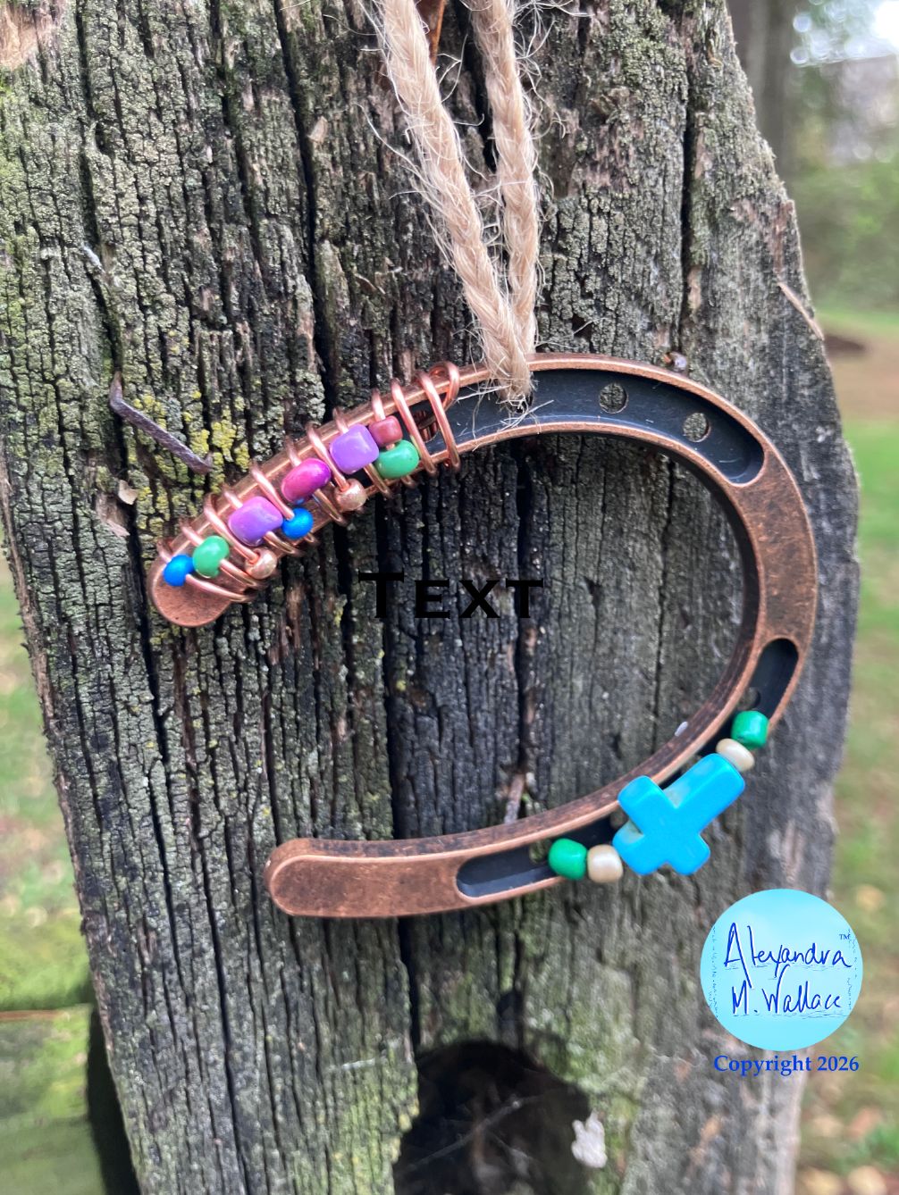 Mini Horseshoe Blue Cross Purple Jute Hanger