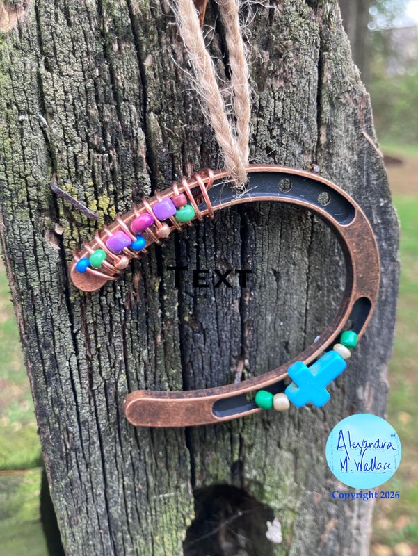 Mini Horseshoe Blue Cross Purple Jute Hanger