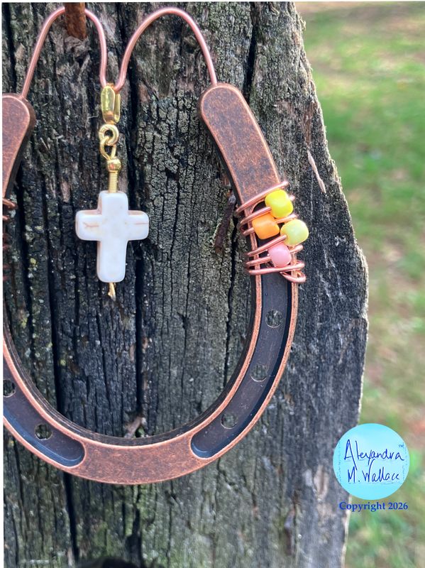 Mini Horseshoe White Cross Dangle
