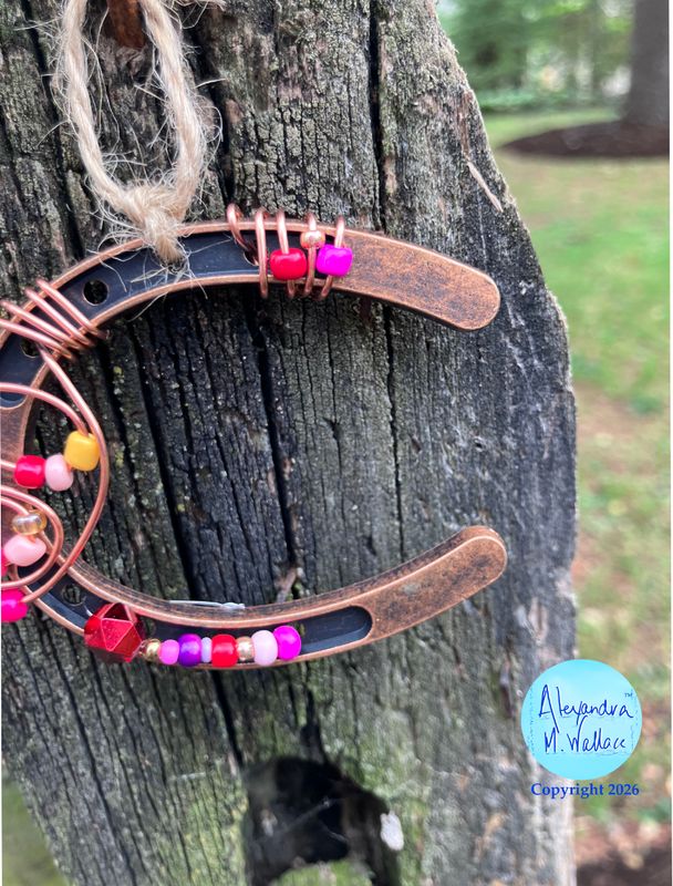 Mini Horseshoe Copper Swirl Red Jewel Jute