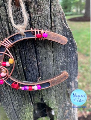 Mini Horseshoe Copper Swirl Red Jewel Jute