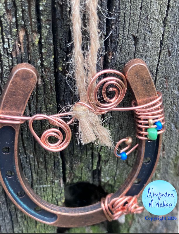 Mini Horseshoe Rose Copper Swirls Jute