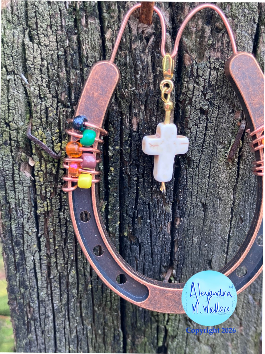 Mini Horseshoe White Cross Dangle Green