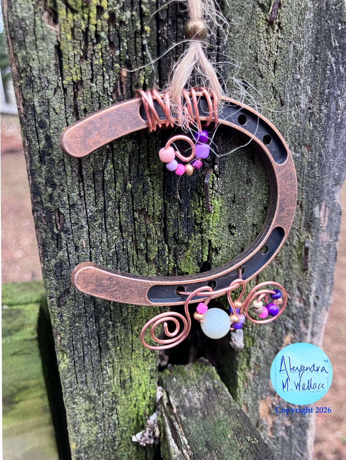Mini Horseshoe Copper Dangle Swirls