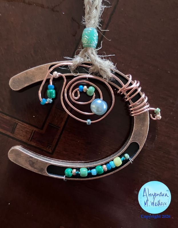 Mini Horseshoe Blue Bead Swirl Copper