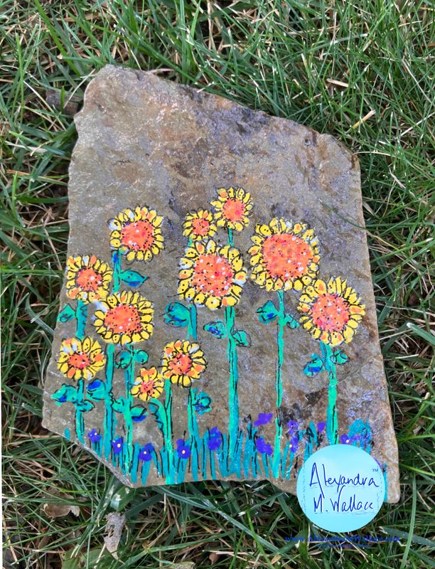 Field of Sunflowers Painted PA Slate With Charm Field of Sunflowers Painted PA Slate With Charm