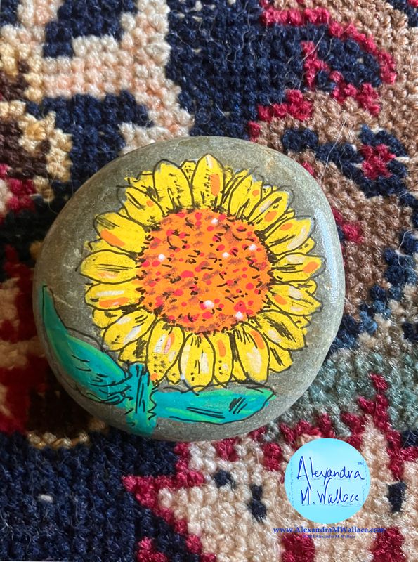 Single Sunflower Painted PA River Stone Single Sunflower Painted PA River Stone