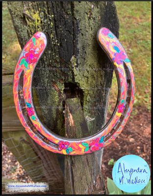 Flowers with orange pink copper-themed hand-painted horseshoes from Libby's friends (free shipping) Flowers with orange pink copper-themed hand-painted horseshoes from Libby's friends (free shipping)