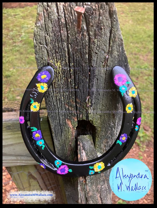 Flowers with black background hand-painted horseshoes from Libby's friends (free shipping)