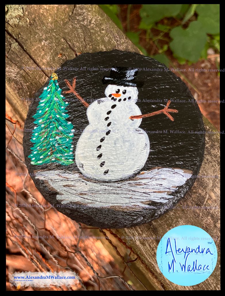 Slate Coaster ROUND: Snowman HAND-PAINTED FREE SHIPPING Slate Coaster ROUND: Snowman HAND-PAINTED FREE SHIPPING