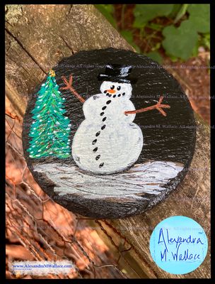 Slate Coaster ROUND: Snowman HAND-PAINTED FREE SHIPPING