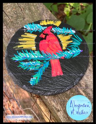 Slate Coaster ROUND: Cardinal HAND-PAINTED FREE SHIPPING