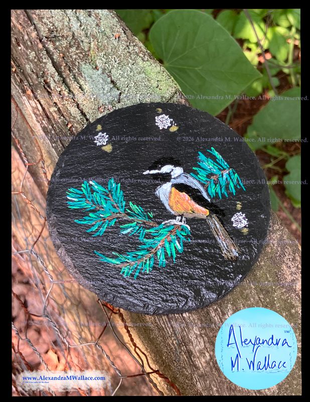 Slate Coaster ROUND: Chickadee HAND-PAINTED FREE SHIPPING Slate Coaster ROUND: Chickadee HAND-PAINTED FREE SHIPPING