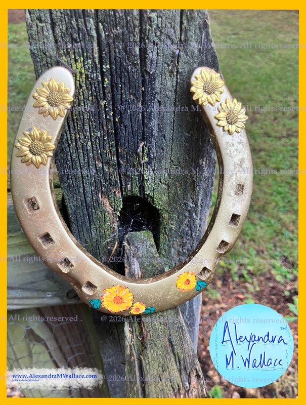 Gold with sunflower charms and hand-painted flowered horseshoes from Libby's friends (free shipping)